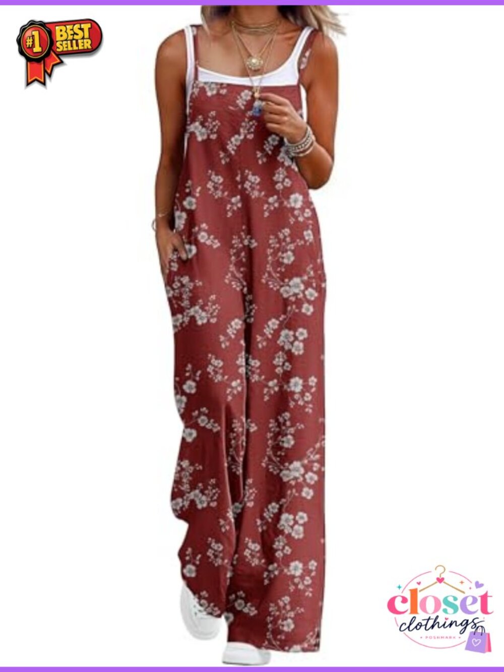 Lepunuo Womens Casual Loose Jumpsuit Wide Leg Sleeveless Overalls Pockets